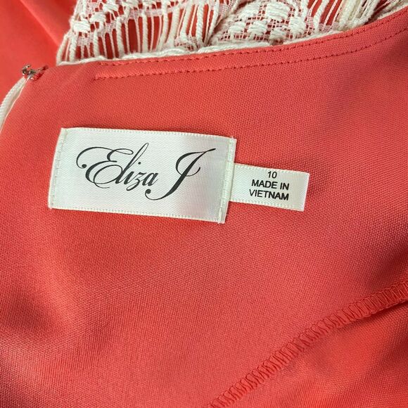 Eliza J Lace Sleeveless Sheath Ivory/Coral Dress Size 10 - Picture 6 of 8